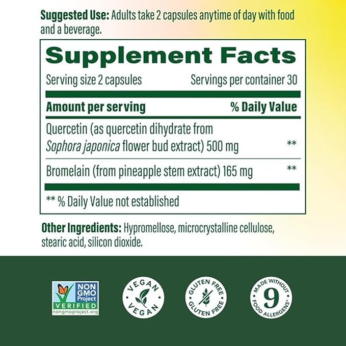 MegaFood Quercetin with Bromelain Supplement Respiratory &amp Seasonal Immune Support Supplement Quercetin 500mg Capsules &amp Enhanced Absorption Vegan Gluten-Free 60 Capsules 30 Servings