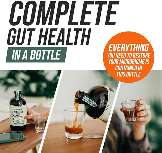 Flora Biome Live Probiotic Liquid 3-in-1 Probiotic + Prebiotic + Postbiotic 30 Billion CFU (at Time of Manufacture) 10 Strains Fermented Herbal Blend with 18 Herbs Shelf Stable 16 fl oz