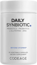 Codeage Daily Synbiotic Supplement - Prebiotics Lactobacillus &amp Bifidobacterium Probiotics L-Glutamine Zinc L-Carnosine DGL Synbiotic Probiotic BioPerine - Shelf-Stable - 30 Capsules