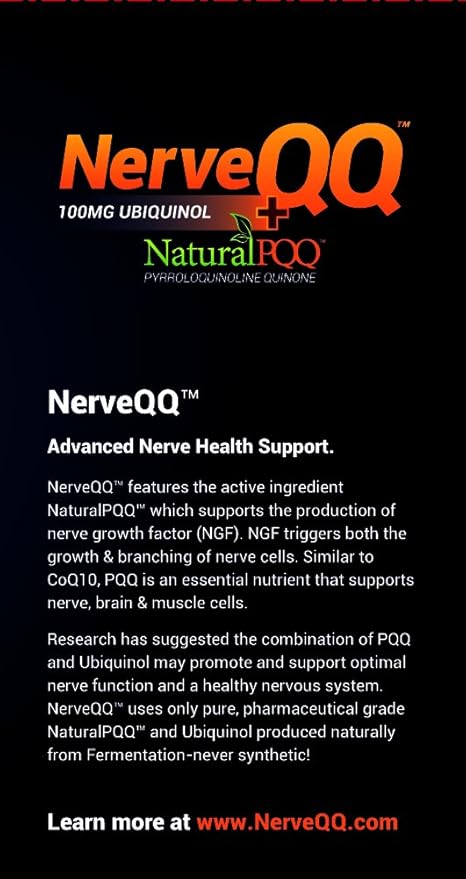 NerveQQ Ultra Advanced Formula Neuropathy Support - #1 Recommended Nerve Growth Factor (NGF) Health and Function. 100mg of Ubiquinol (QH) Plus Natural PQQ 20mg (Vegetarian Softgels)