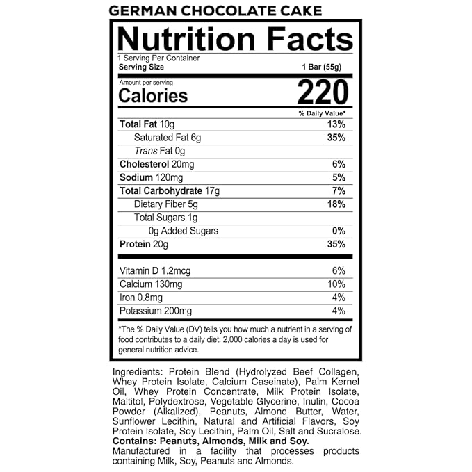 REDCON1 MRE Protein Bars German Chocolate Cake - 1 Count 20g High Protein Snack - Nutrition Bar with 1g Total Sugars - On-The-Go Breakfast or Post-Workout Snack (1 Serving)