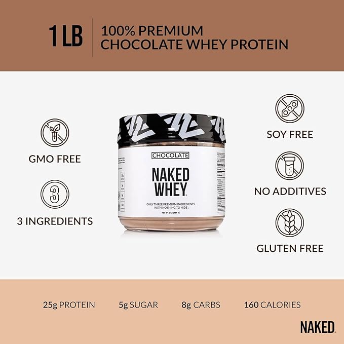 NAKED Chocolate Whey Protein Powder 1LB (12 Servings) Pure Micronized Creatine Monohydrate 500g (100 Servings) – Grass-Fed Bulk Non-GMO Gluten Free Soy Free