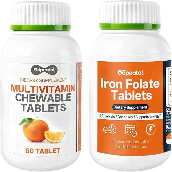 Iron Folic Acid &amp Calcium Vitamin D3 Magnesium Supplement | Supports Red Blood Cell Bone &amp Muscle Health | 60 Tablets Gentle Elemental Composition with 400mcg Folic Acid