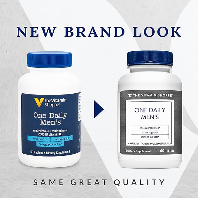 The Vitamin Shoppe One Daily Men's Multivitamin - Energy &amp Antioxidant Blend Daily Multi-Mineral Supplement for Optimal Men's Health Gluten &amp Dairy Free (60 Tablets)