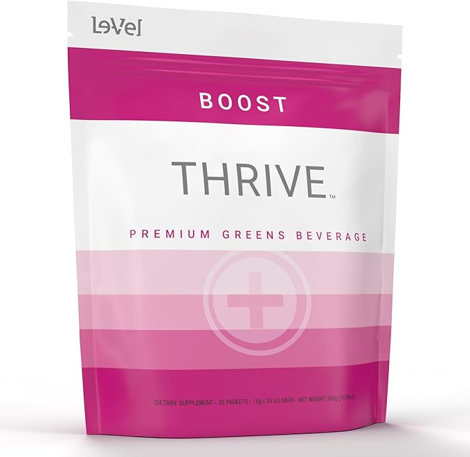 Le-Vel Thrive Boost – Premium Gluten-Free Greens Powder with pH Balancing Blend Probiotics Enzymes Fruits Vegetables and Super Green Grasses – 30 Berry-Flavored Packets