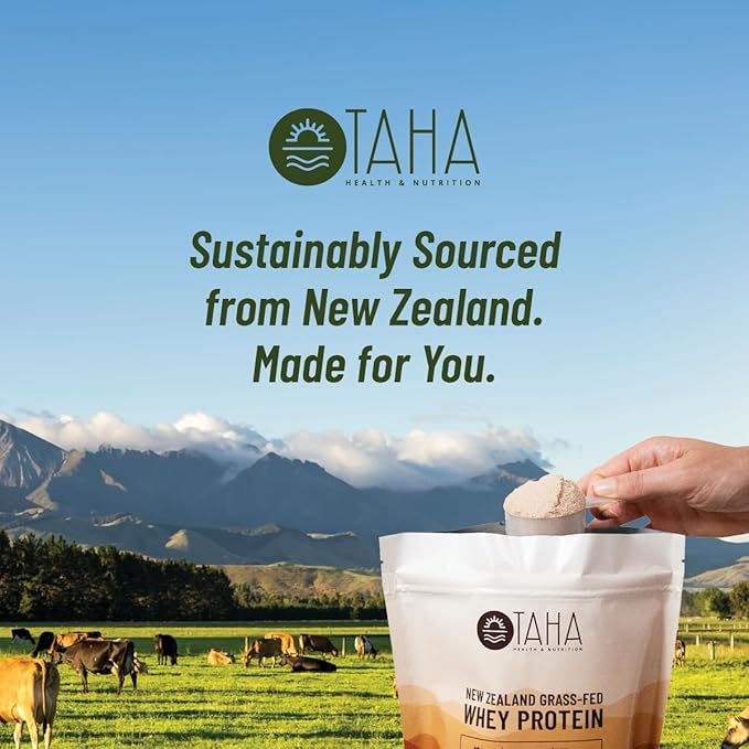Taha Health &amp Nutrition Chocolate Whey Protein Isolate Powder 30g Protein 7.9g BCAAs 4.3g Leucine | New Zealand Free-Range Grass-Fed Dairy | Gluten-Free Keto Kosher | 2LB ~24 Servings