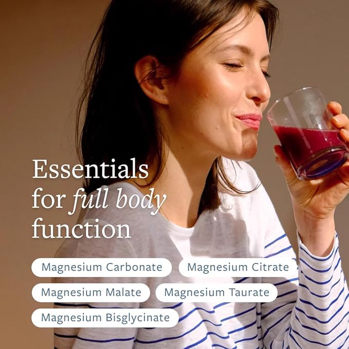 Total Magnesium Complex Powder Berry Flavored Magnesium Supplement for Sleep Stress &amp Digestion Advanced 5-blend Formula with Glycinate Citrate Malate Taurate Carbonate 60 Servings
