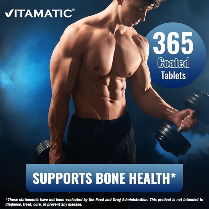 Vitamatic Calcium Supplement 1200mg with D3 K2 &amp B12 Immune &amp Bone Health Support - 365 Coated Tablets- 2 Pack
