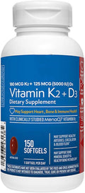 Vitamin K2 + D3 125 mcg (5000 IU) Softgels 150 ct.