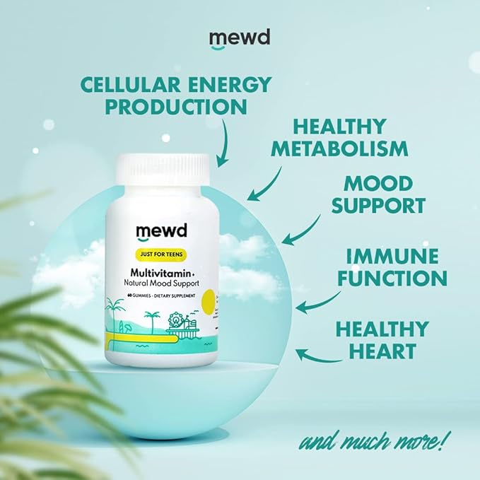 MEWD Teen/Kids Daily Multivitamin Gummy with Natural Mood Enhancer Vegan Immune Booster Iron &amp Zinc Supplement Gluten-Free Focus Vitamin for Brain Health – Made in USA