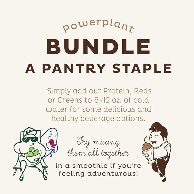 KOS PowerPlant Bundle (Organic Plant-Based Chocolate Protein Powder + Organic Reds Blend + Organic Greens Blend)
