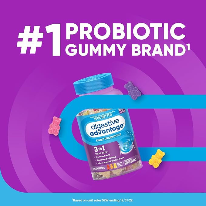 Digestive Advantage Daily Probiotic Gummies for Digestive Health Gut Health &amp Immune Support Probiotics for Men and Women (80ct) - Delicious Natural Fruit Flavor* (Pack of 2)