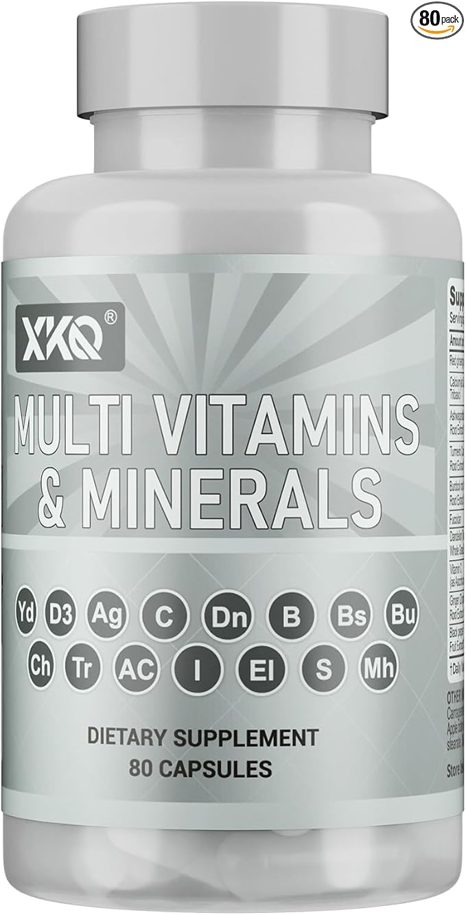 XKQ Multivitamins &amp Minerals 80 Capsules – Daily Vitamin C D3 B Vitamins &amp Zinc for Energy Immune &amp Metabolic Support – Complete Adult Multivitamin Supplement