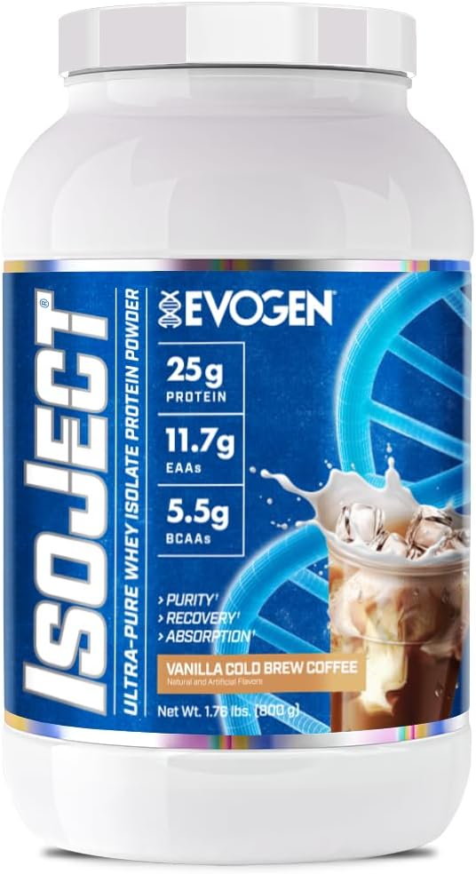 Evogen Isoject - Whey Protein Isolate | Ultra-Pure Whey Protein Powder with Ignitor Enzymes BCAAs and EAAs | Enhanced Absorption &amp Recovery | Vanilla Cold Brew Coffee | 25 Servings