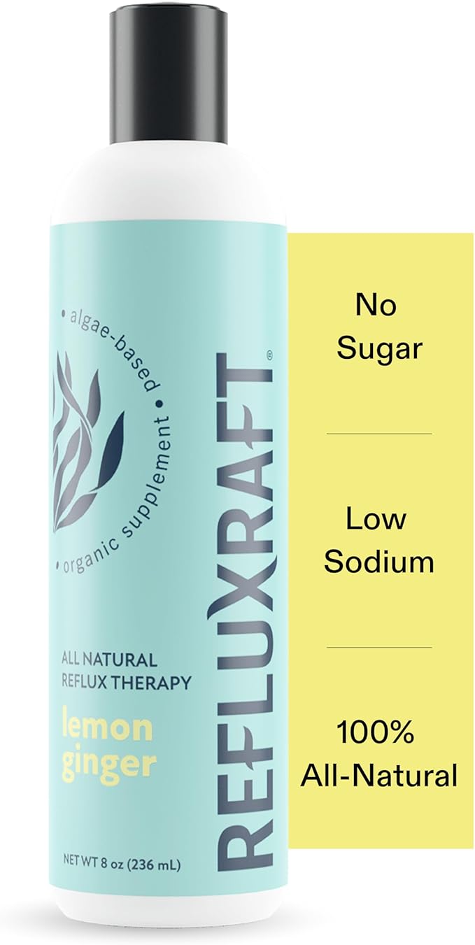 Acid Reflux Therapy Organic Alginate Rapid &amp Long Lasting Gerd LPR &amp Digestion Symptom Support Zero Sugar Gluten Free Low Sodium Lemon Ginger 47 Gel Servings Per 8 OZ Bottle 2 Pack
