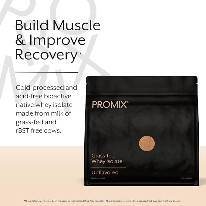 ProMix Nutrition Whey Protein Isolate Powder 30g Grass Fed Whey Isolate 6.6g BCAAs Gluten Free Keto Friendly Unflavored - 2.5 Pound (Pack of 1)