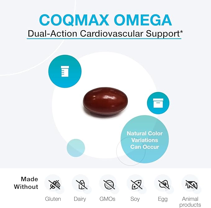 XYMOGEN CoQmax Omega 100 mg - Dual-Action Heart Health Support - CoQ10 Plus Fish Oil Omega-3 - MaxSimil Monoglyceride EPA DHA - Enhanced Absorption - 60 Softgels