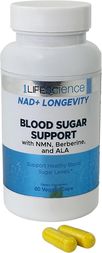 1LifeScience Blood Sugar Blend Supplement – NMN Urolithin A Berberine &amp Alpha Lipoic Acid – NAD+ Support Formula – cGMP Made in USA – 60 Veg Caps