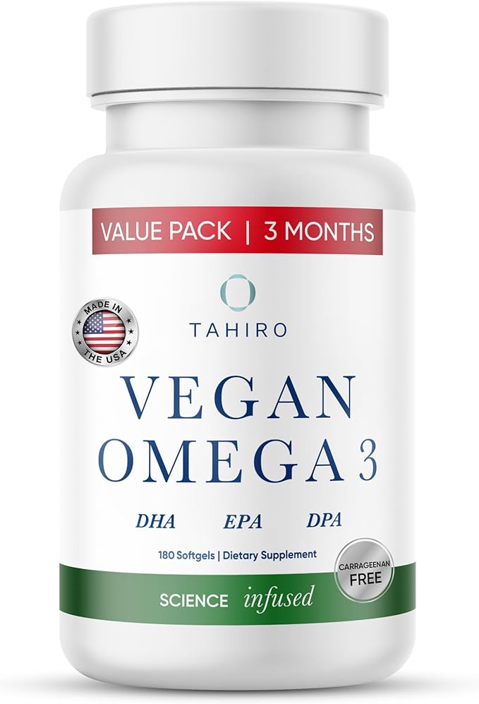 TAHIRO Vegan Omega-3 Softgels - Plant-Based Supplement with DPA DHA &amp EPA - Nutrients for Men Women and Pregnant Women - Supports Brain Health - Prenatal &amp Joint Supplements 1000mg