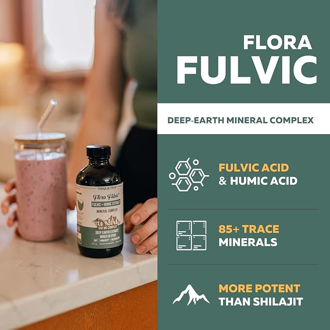 Flora Fulvic | Fulvic Acid + Humic Acid Complex – 550 mg | Mined in Utah Prehistoric Deep Earth Extract | Immunity Gut Digestion – Natural Trace Mineral Complex Fulvic Acid Supplement – 8 fl oz.