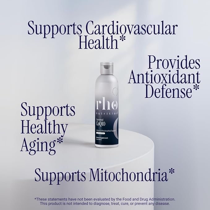 Rho Nutrition Liposomal CoQ10 – High-Absorption Liquid Coenzyme Q10 for Heart Health Cellular Energy &amp Antioxidant Support – Supports Healthy Aging – Vegan Sugar-Free Non-GMO – 6 fl oz 30 Serv