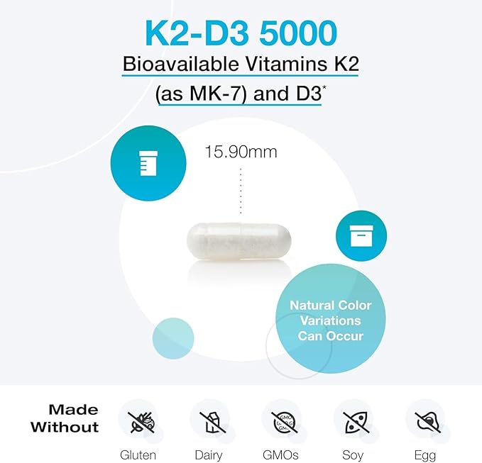 XYMOGEN K2-D3 10000 - Vitamin D3 K2 - Bioavailable Vitamin D 10000 IU (Cholecalciferol) with MK-7 - Heart Arterial Bone Health + Immune Support Supplement (120 Capsules)