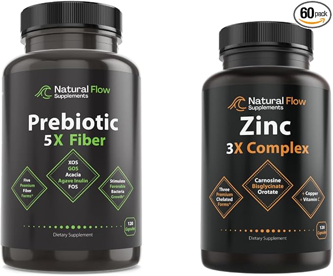 Zinc Supplement Complex with Copper and Vitamin C Prebiotic Fiber Supplement 5-in-1 Capsules