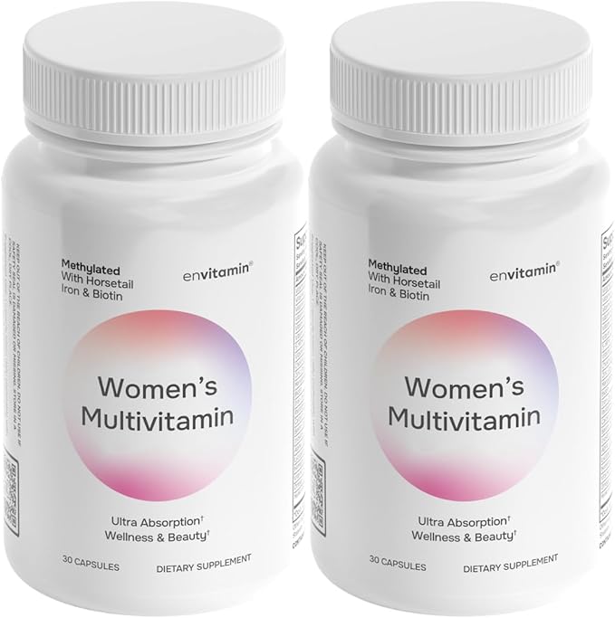 Womens Methylated Multivitamin Multimineral Horsetail Iron Biotin Complex with L Methylfolate for Ultra Absorption (2 Pack)