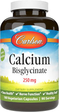 Carlson – Calcium Bisglycinate 250 mg Calcium for High Absorption Supports Healthy Bones and Teeth Gentle on Stomach Promotes Muscle Function 180 Count