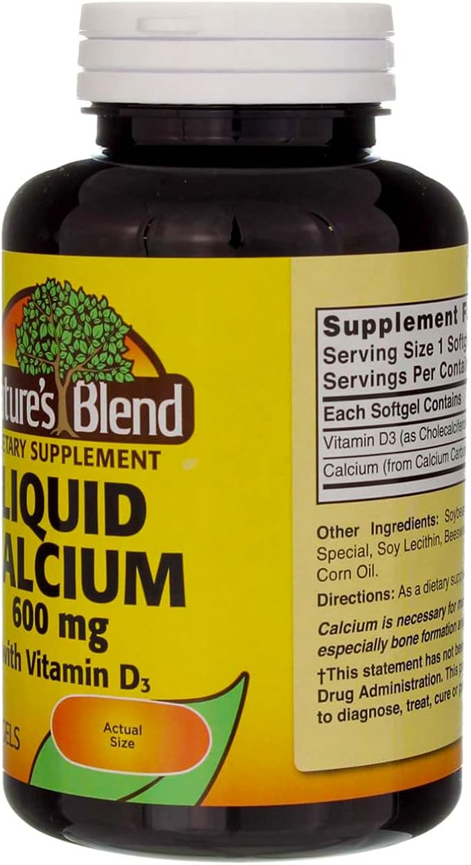 Nature's Blend Liquid Calcium 600 mg with D3 Softgels - 100 ct Pack of 6