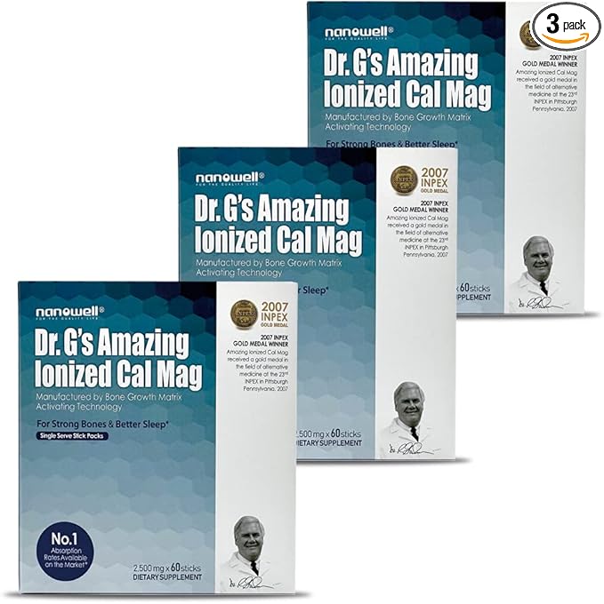 Dr G's Amazing Ionized Cal Mag - Bone Health Calcium Magnesium Powder Supplement - 60 Sticks x 3 Packs for 6 Months (180 Count)