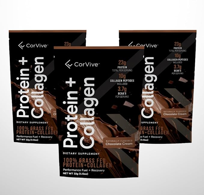 Protein + Collagen Powder | 23g Protein (Grass-Fed Whey + Collagen) | 3.7g BCAAs | Supports Muscle &amp Joint Health | Gluten &amp Soy Free | No Artificial Ingredients | 15 Sachets - Chocolate