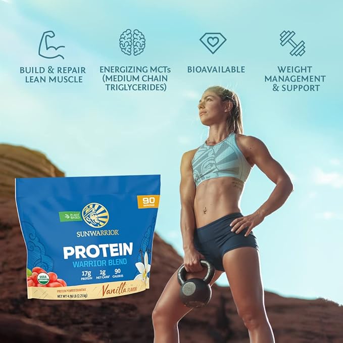 Sunwarrior Berry &amp Vanilla Organic Plant Based Protein Powder Set | Bundle &amp Save | Vegan Organic Protein Powder | Non-GMO Soy Dairy Filler &amp Gluten Free (90 Servings Vanilla 30 Servings