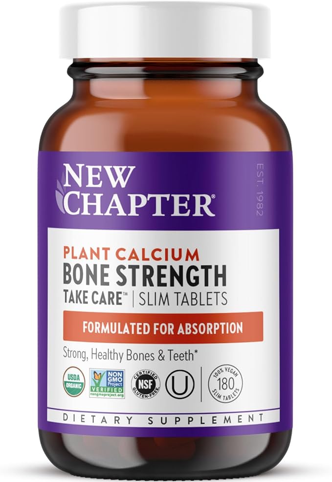 New Chapter Calcium Supplement - Bone Strength Plant-Based USDA Organic Calcium with Magnesium Vitamin D3+K2 for Bone Health &amp Joint Mobility Heart Support 905 mg dose - 180 Slim Tablets