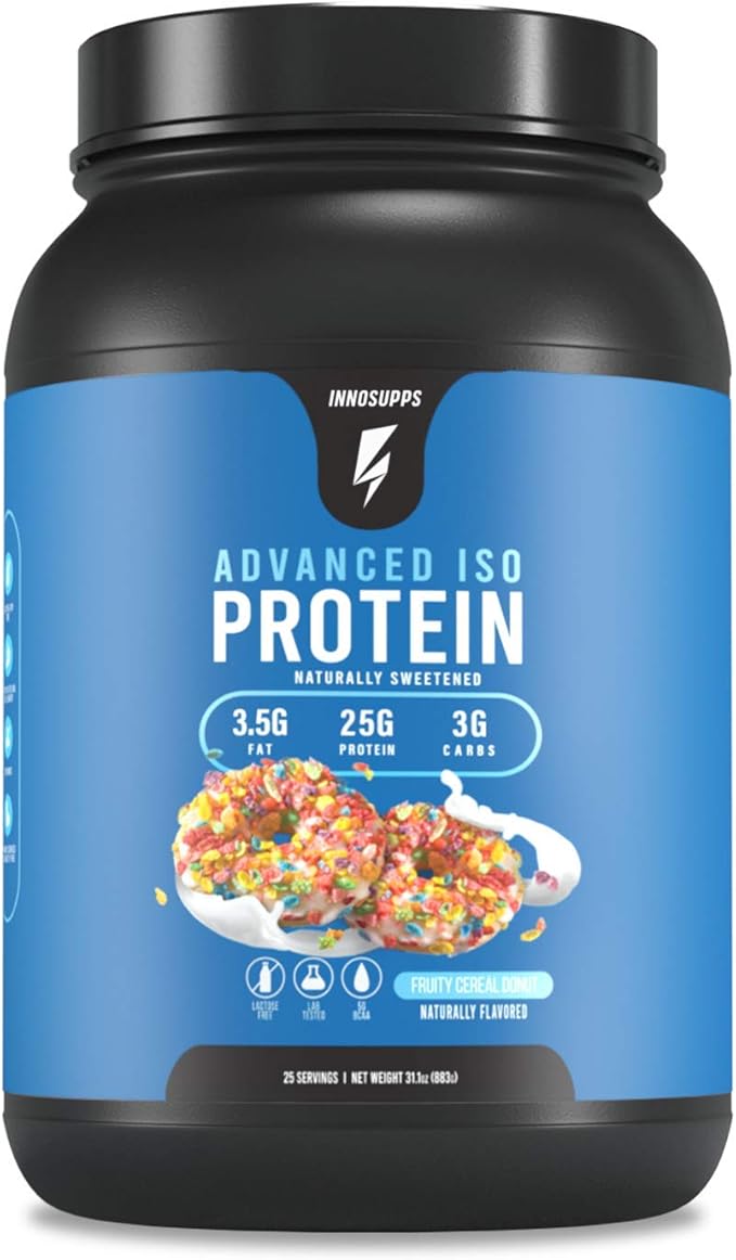 InnoSupps Advanced Iso Protein | 100% Whey Isolate Protein Powder | No Artificial Sweeteners| Low Fat Low Carbs | 25g of Protein | Hormone Free Gluten Free Soy Free | (Fruity Cereal Donut)