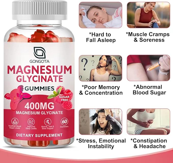 Magnesium Glycinate Gummies 400 mg with 100 mg Composite magnesium - Chelated Magnesium Potassium Supplement with Vitamin D B6 Supports Calm Sleep Memory &amp Muscle CrampsSugar Free - 180 Gummie