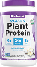 BlueBonnet Nutrition Organic Plant Protein Powder 24g Plant Based Protein Zero Sugar 8g Fiber USDA Organic Non-GMO Kosher Gluten-Free Soy-Free Vegan Vanilla Flavor 21 Servings 2.08 lbs