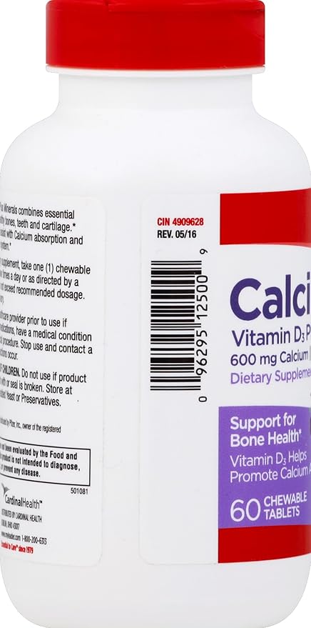 Leader Calcium Vitamin D3 Plus Minerals Bone Health Supplement with Magnesium &amp Zinc Supports Strong Bones &amp Teeth Enhanced Absorption Cherry Orange &amp Fruit Punch Flavor 60 Chewable