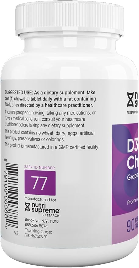 Nutri Supreme Research K2 with D3 Chews Grape Flavor 90 Count