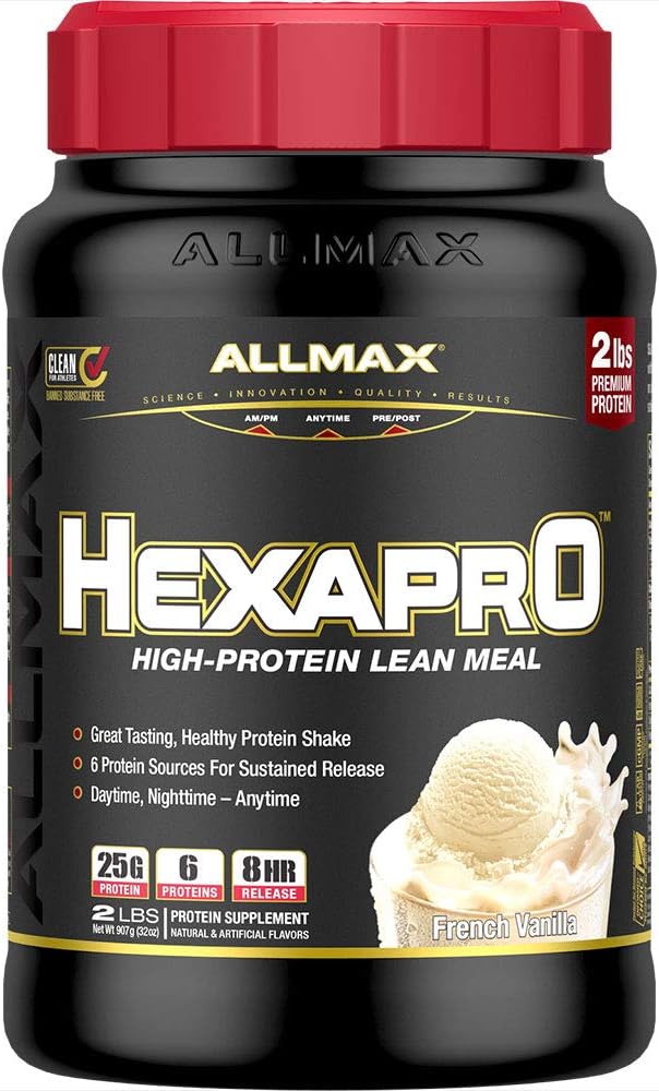 ALLMAX HEXAPRO French Vanilla - 2 lb - 25 Grams of Protein Per Serving - 8-Hour Sustained Release - Zero Sugar - 21 Servings
