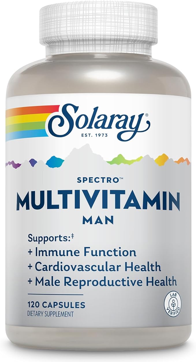 SOLARAY Spectro Multivitamin for Men Men's Multivitamin for Energy and Overall Wellness with Saw Palmetto Pumpkin Seed Digestive Enzymes and More 60-Day Guarantee 30 Servings 120 Capsules
