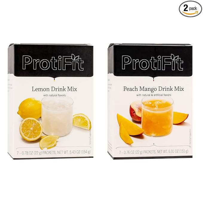 PROTIFIT - High Protein Lemon &amp Peach Mango Fruit Drink 2 Pack 15g Protein Low Calorie Sugar Free Ideal Protein Compatible 7 Servings Per Box (2 Pack)