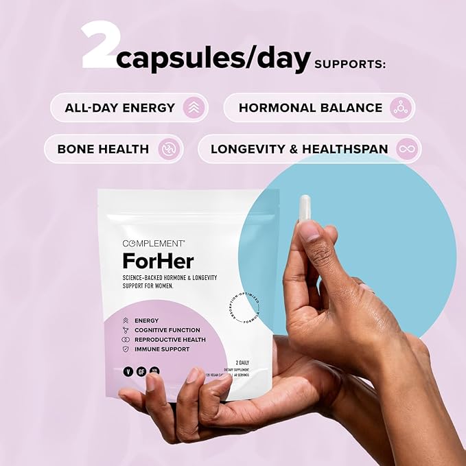 Complement ForHer &amp Essential Vegan Multivitamin Bundle – 30-Day Women’s Wellness Support with Omega 3 B12 D3 Iron Folate &amp More – Energy Immunity &amp Hormonal Balance