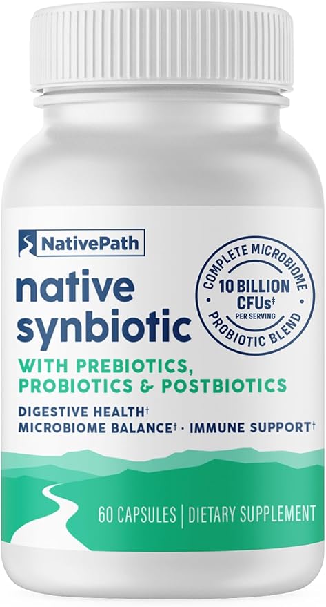 NativePath Complete Synbiotic - Pre Pro &amp Postbiotic 3-in-1 for Gut Health &amp Digestive Support - 10 Billion CFU 30 Servings
