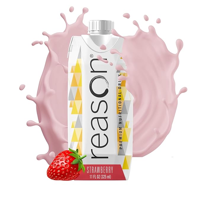 Reason Premium High Calorie Protein Drink - Free of Soy Gluten GMO Artificial Flavors and Sweeteners - NSF Certified Lactose-Friendly and Great for Tube-Feeding - Strawberry 11 oz