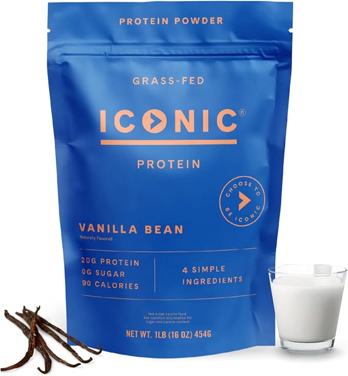 ICONIC Protein Powder Vanilla Bean - Sugar Free Low Carb Protein Powder - Lactose Free Gluten Free Non-GMO - 20g Grass Fed Whey &amp Casein Protein - Keto Friendly 1 lb Pouch (18 Servings)