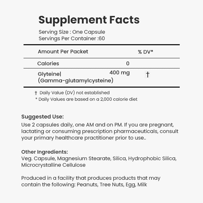 CONTINUAL - G Glyteine 400 mg Capsules | Cellular‑Enhancing Glutathione Supplement | Powerful Antioxidant Support | 30‑Day Supply (60 Capsules)