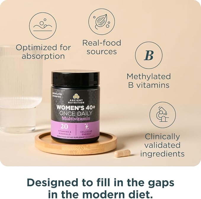 Ancient Nutrition Multivitamin for Women Multi Women's 40+ Once Daily Magnesium Methylated Vitamin B C K2 Folate and Iron Supplement 30ct