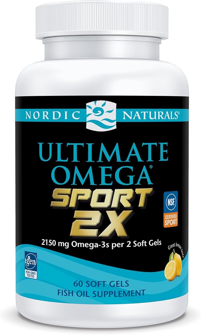 Nordic Naturals Ultimate Omega Sport 2X Lemon Flavor - 60 Soft Gels - 2150 mg Omega-3 - NSF Certified Fish Oil with EPA &amp DHA - Heart &amp Muscle Health Recovery - Non-GMO - 30 Servings