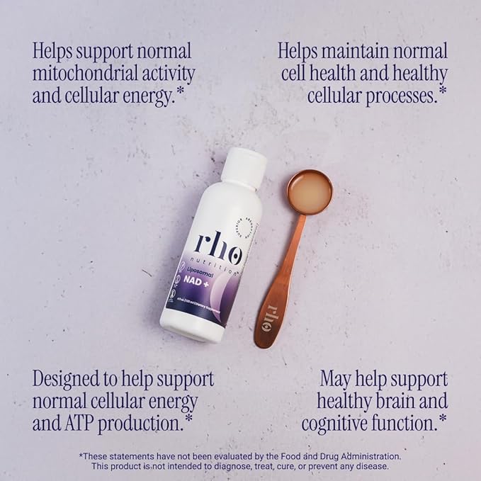 Rho Nutrition Liposomal NAD+ – Liquid Supplement Designed to Help Support Absorption – Active Form of NAD+ Helps Support Normal Cellular Health Healthy Aging Energy Metabolism &amp Vitality – 6 Pac